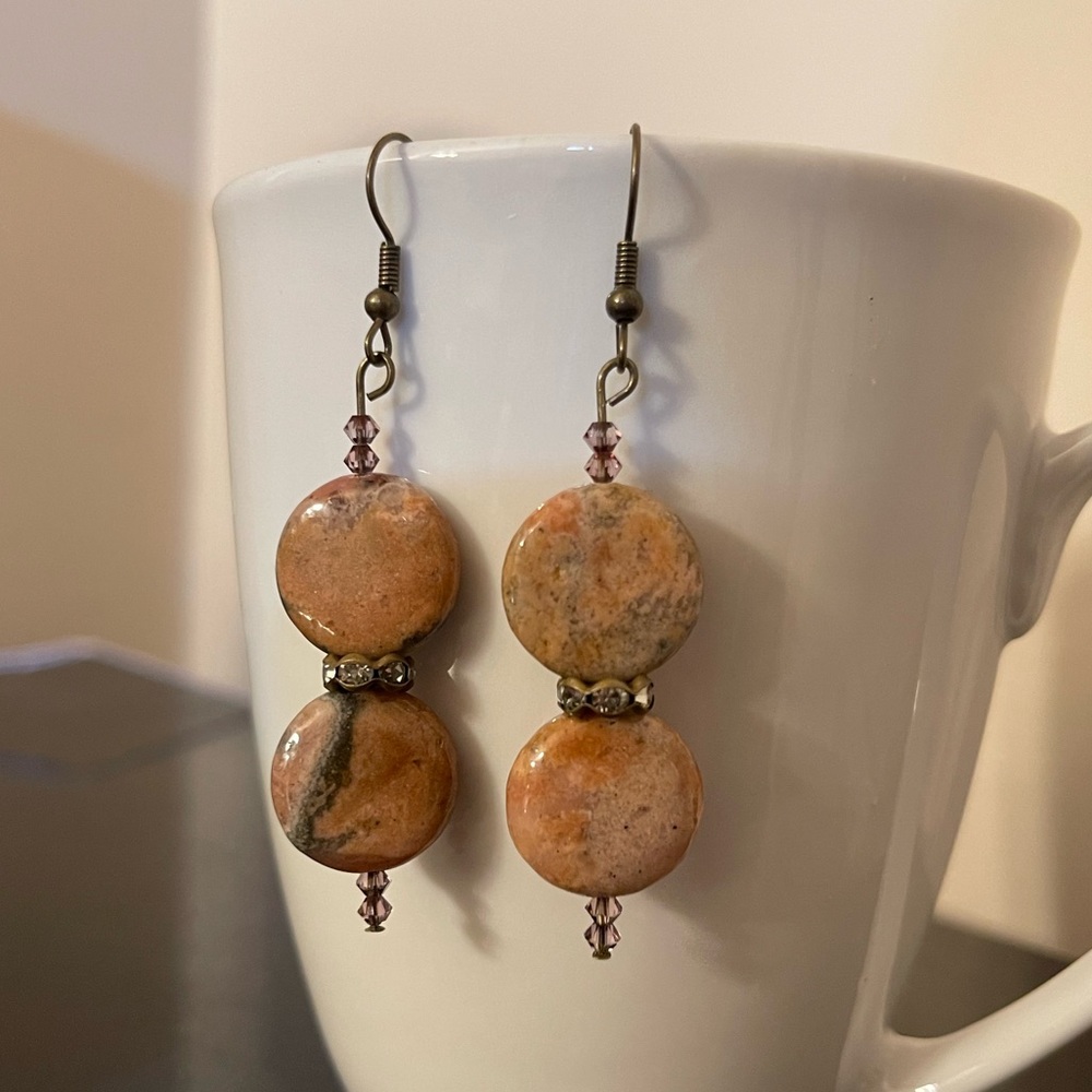 Jasper & Swarovski dangle earrings HANDCRAFTED